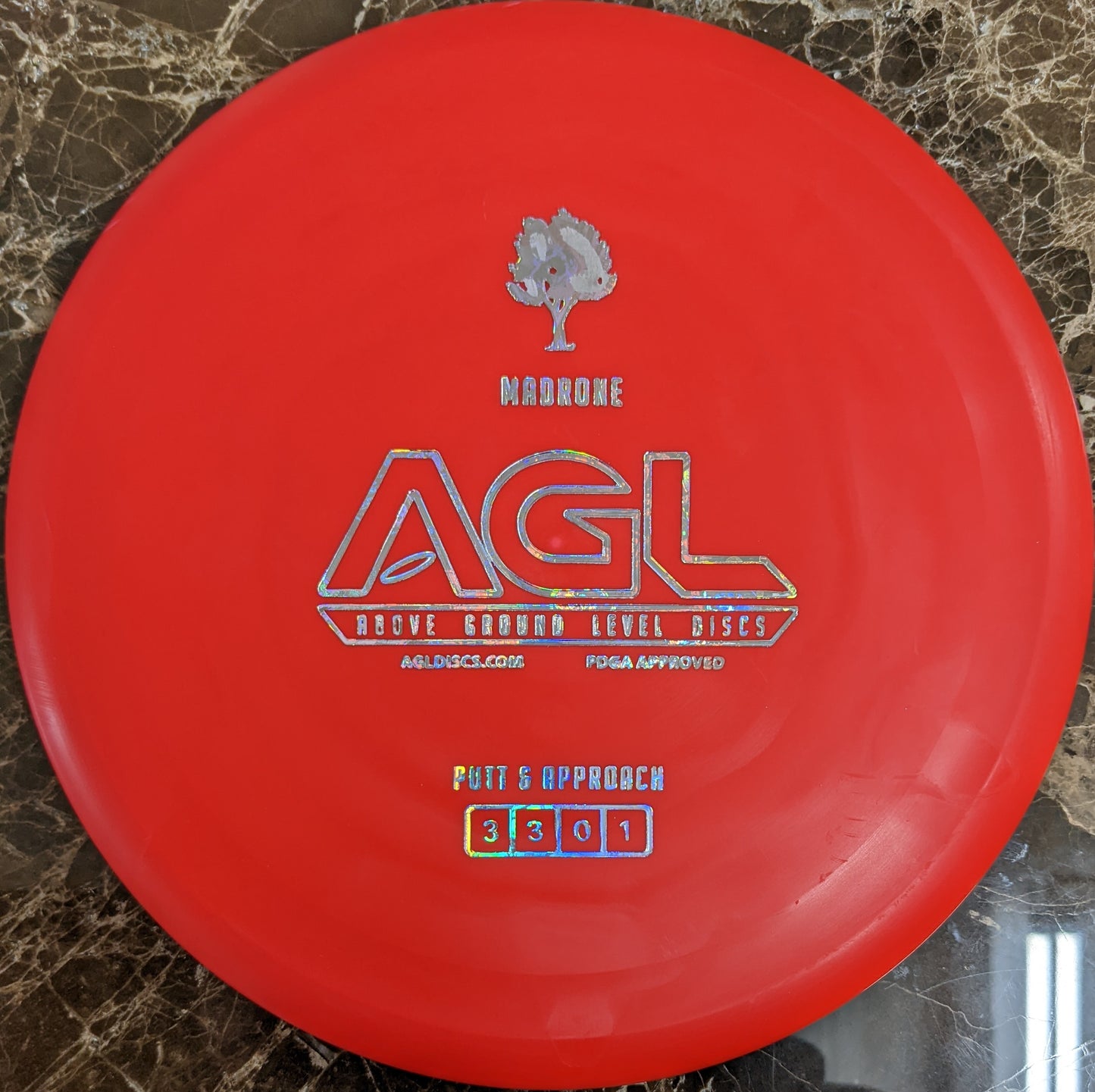 AGL Discs - Scarlet Red Medium-Firm Woodland Madrone (AGL Bar Stamp)